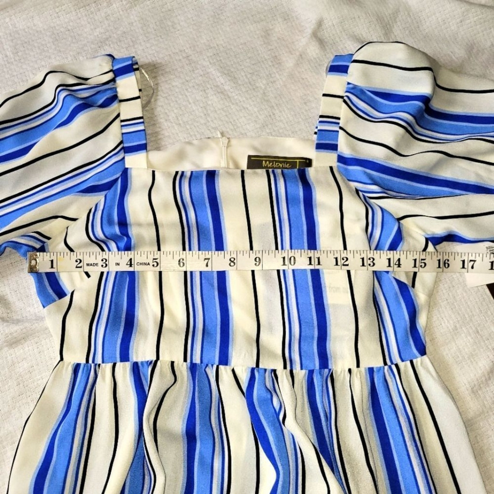 Melonie Blue Cream Striped Maxi Dress Size 2 NWT - Picture 5 of 6